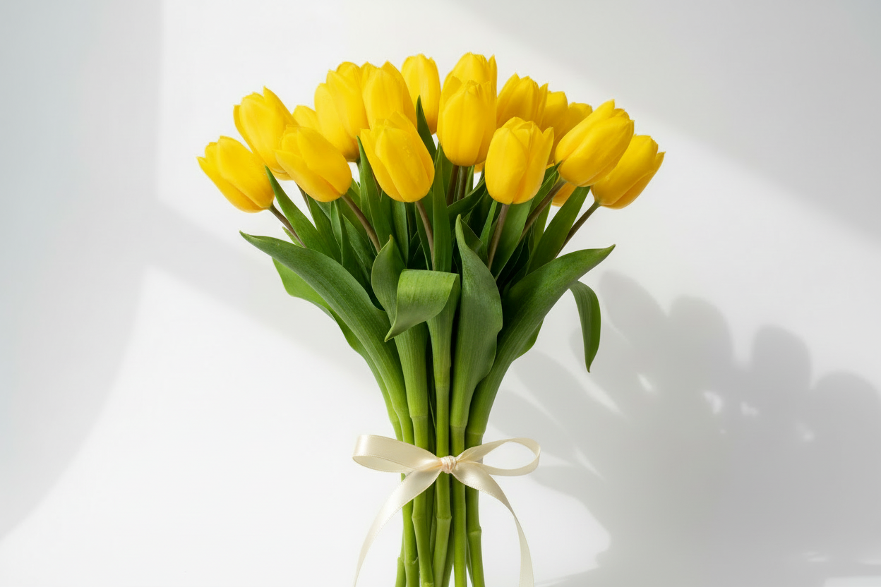 True Love tulips bouquet 21 yellow flowers for sweetheart