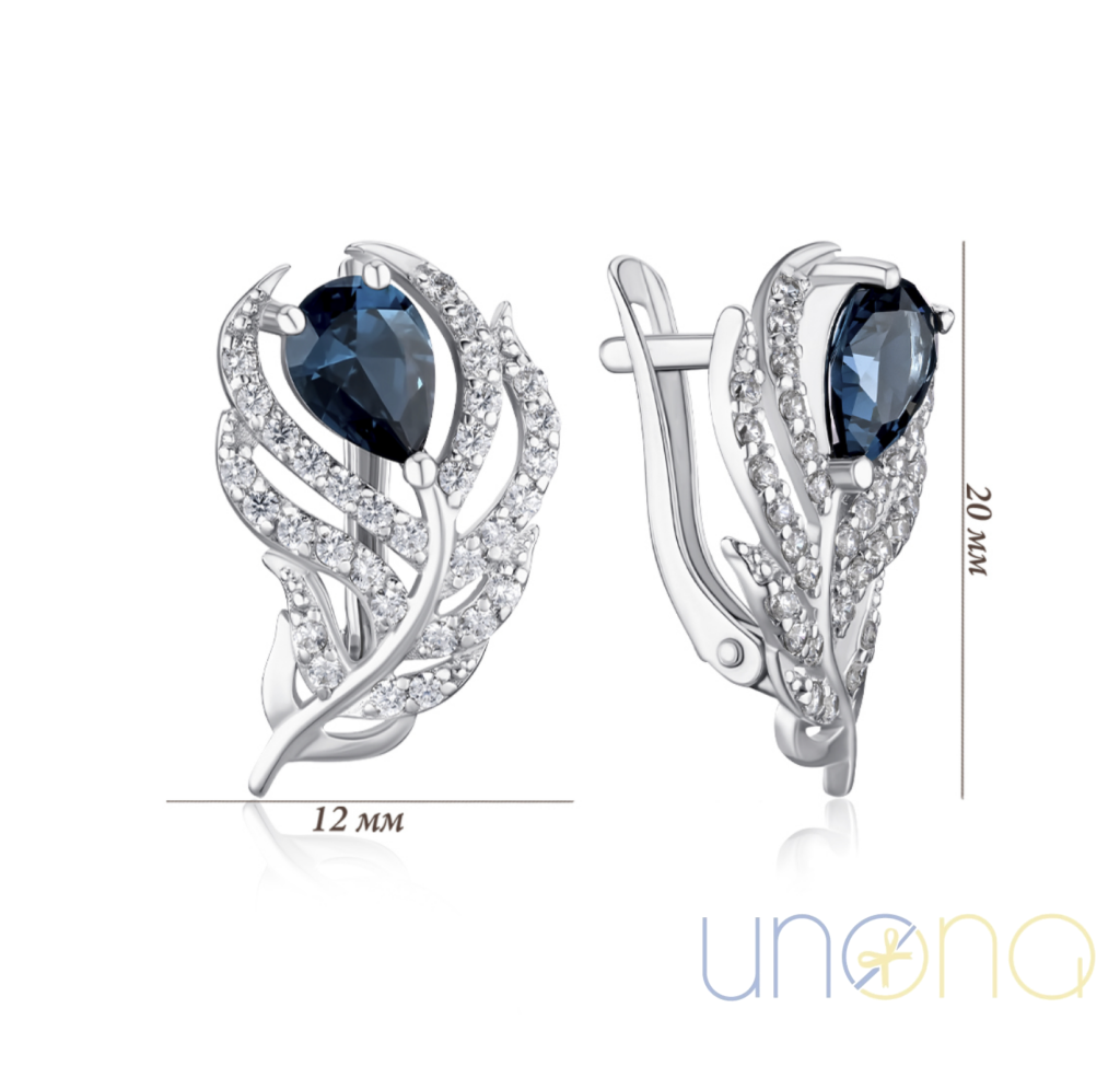 silver earrings with white and blue stones gift for Ukrainian woman