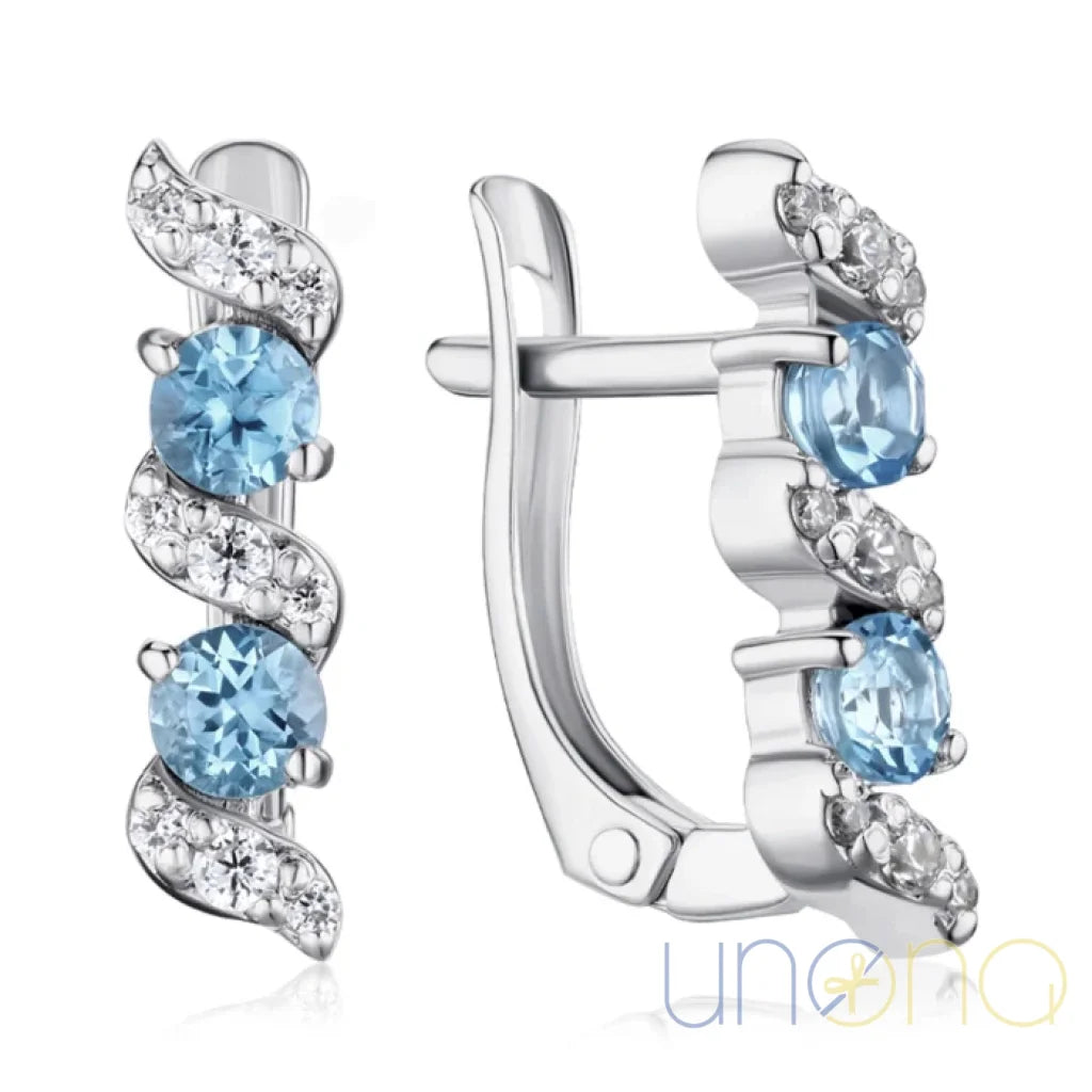 Sterling Silver Earrings with Blue Topaz & Cubic Zirconia – Jewelry Gift Delivery in Ukraine By Holidays