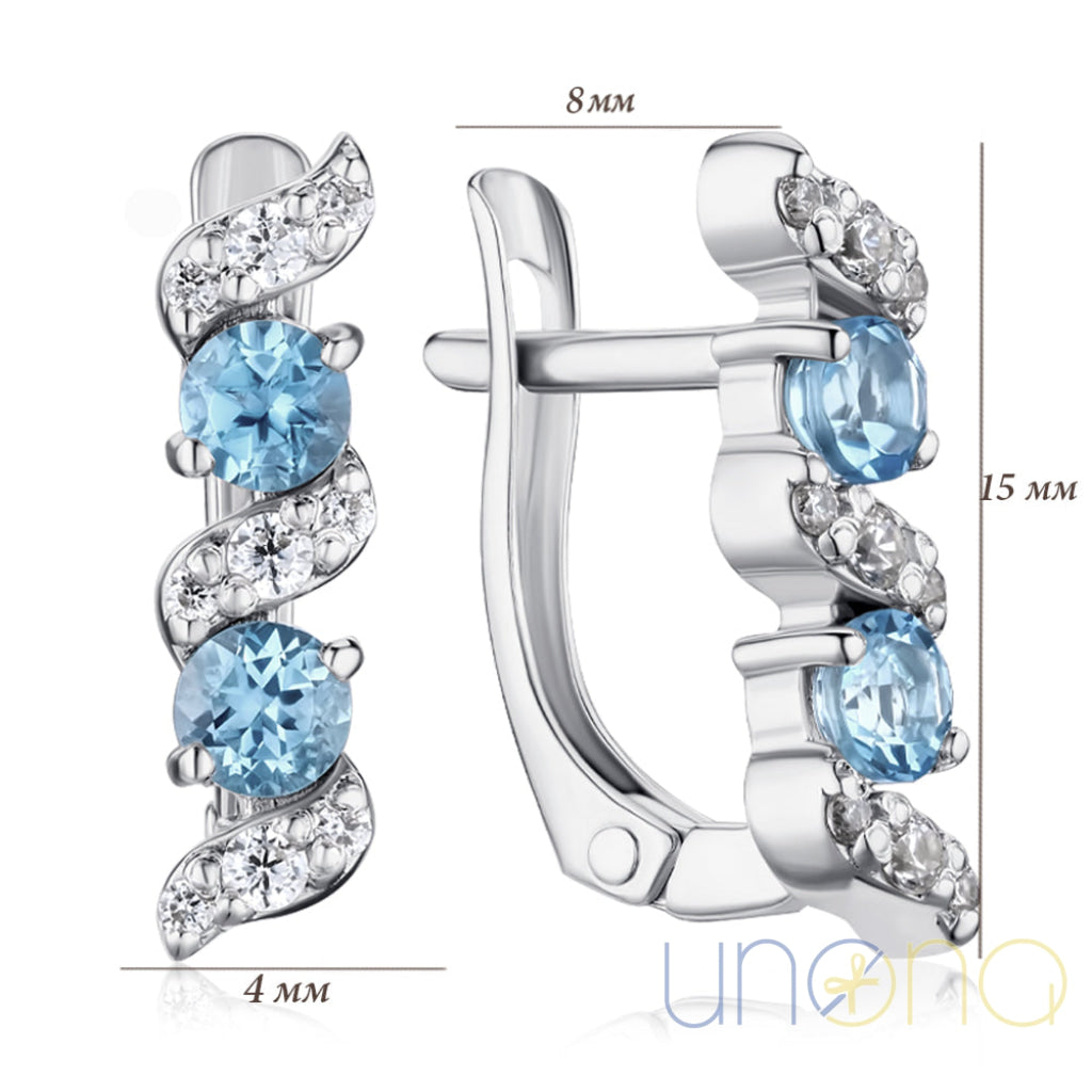 Sterling Silver Earrings with Blue Topaz & Cubic Zirconia – Jewelry Gift Delivery in Ukraine By Holidays