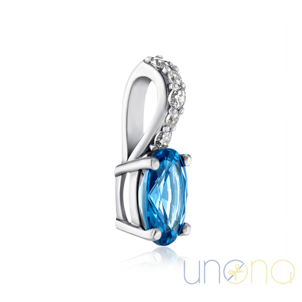 925 silver pendant with oval London Blue quartz stone, Ukraine
