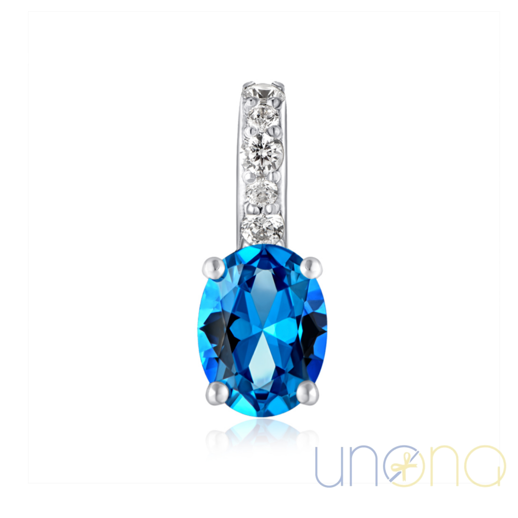 Sterling silver pendant with London Blue quartz and cubic zirconia, Ukraine