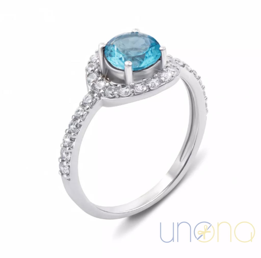 sterling silver ring with blue topaz and cubic zirconia accents for delivery in Ukraine