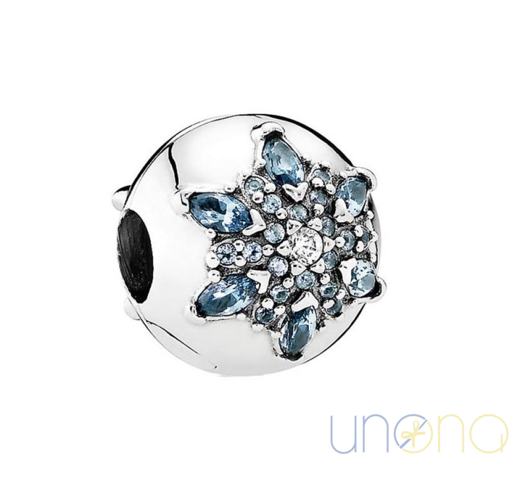 Sterling silver snowflake clip charm with blue cubic zirconia