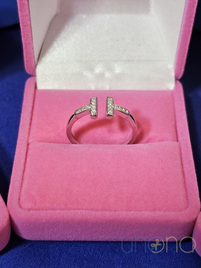 Adjustable sterling silver T-shape ring for women in Ukraine
