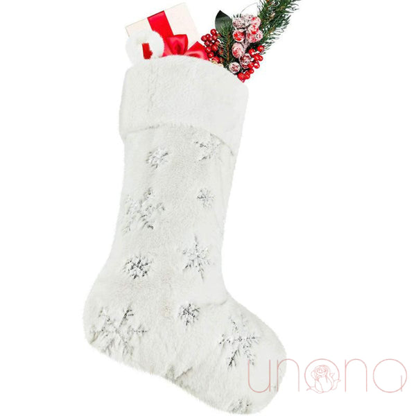 White Plush Christmas Stocking Gift Baskets