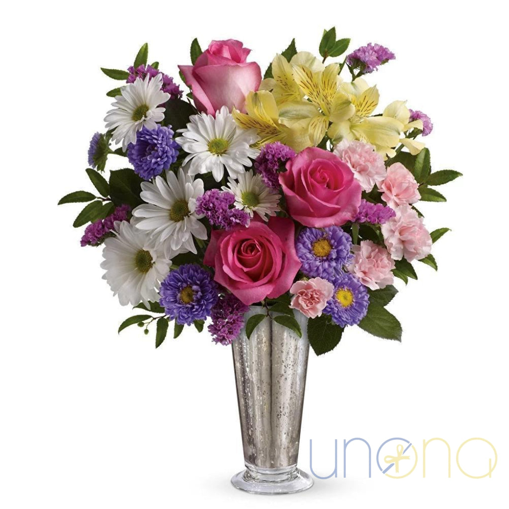 Your Sweet Smile Bouquet – roses, chrysanthemums, carnations, alstroemerias & asters – send flowers to Ukraine